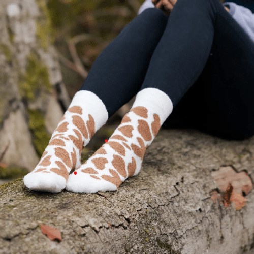 Country Moos Fluffy Brown Cow Print Crew Socks