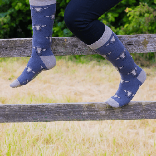 Country Moos Grey Cow Long Socks