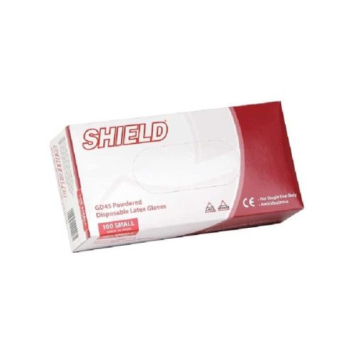 Shield powdered disposable latex gloves - box of 100