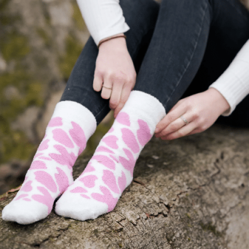 Country Moos Fluffy Pink Cow Print Crew Socks